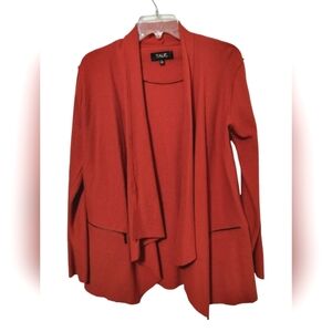 3000) TALIE Red Wool Drape Open Front Long Sleeve Cardigan Large